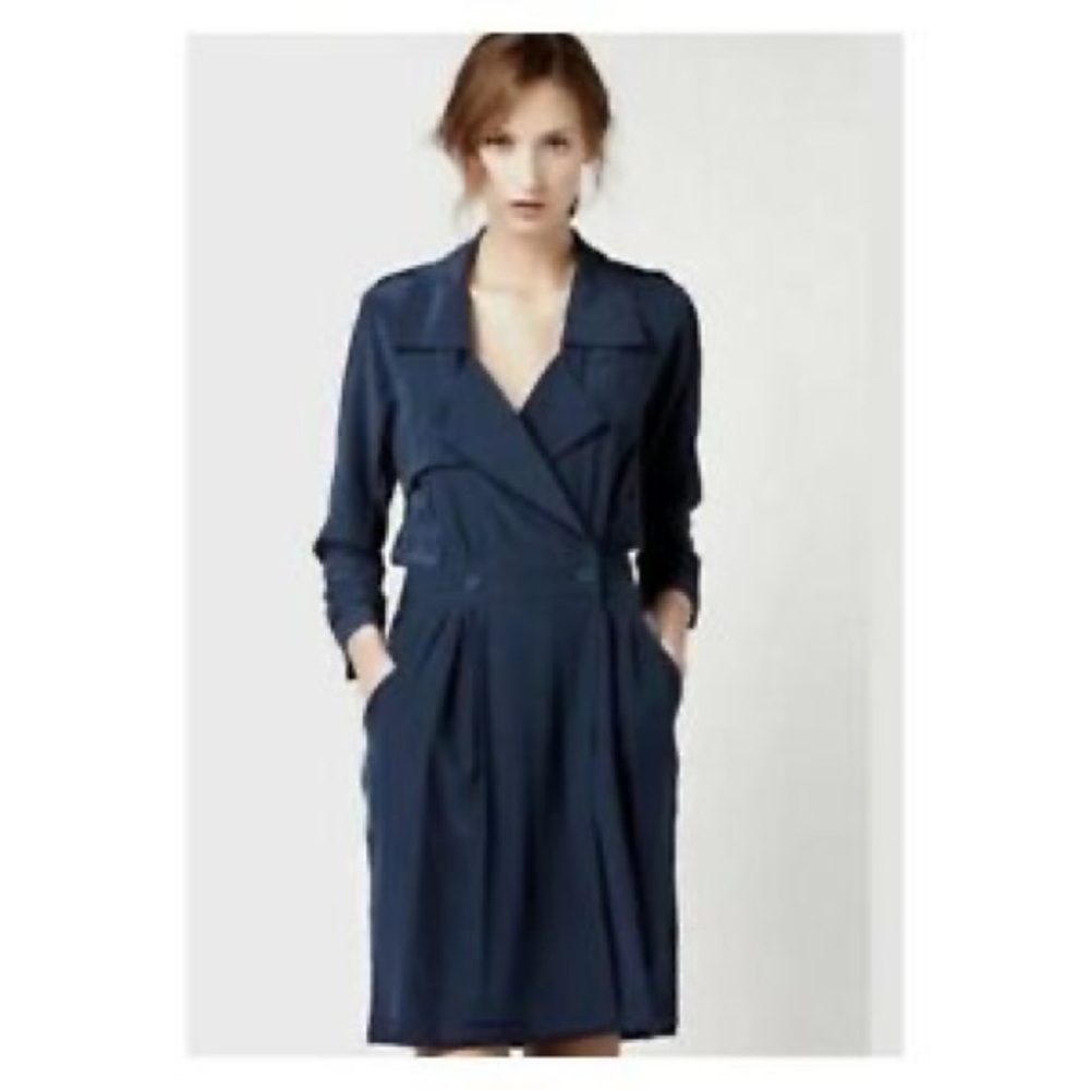 Lacoste 100% Silk Navy Trench Coat Styled Dress